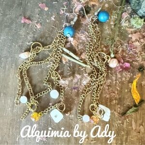 Chain fringe Gold and Blue Dangle Earrings